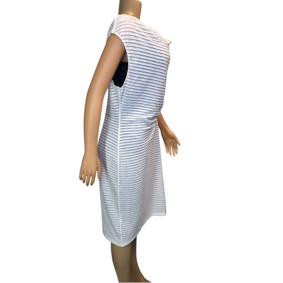 T Tahari White Twist Dress Midi sleeveless Cowlneck  sheer striped size XL - Picture 12 of 17